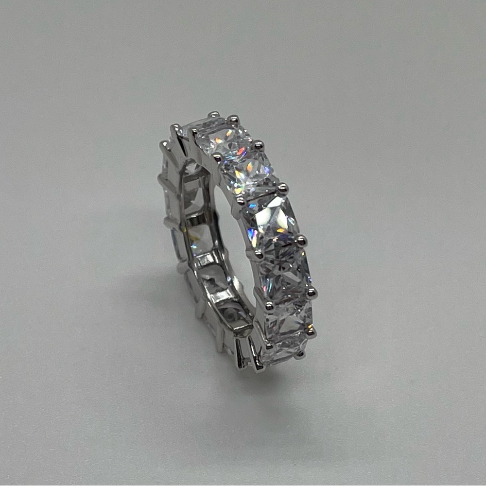 Sterling Silver and Cubic Zirconia Square Eternity Band/ Size 7